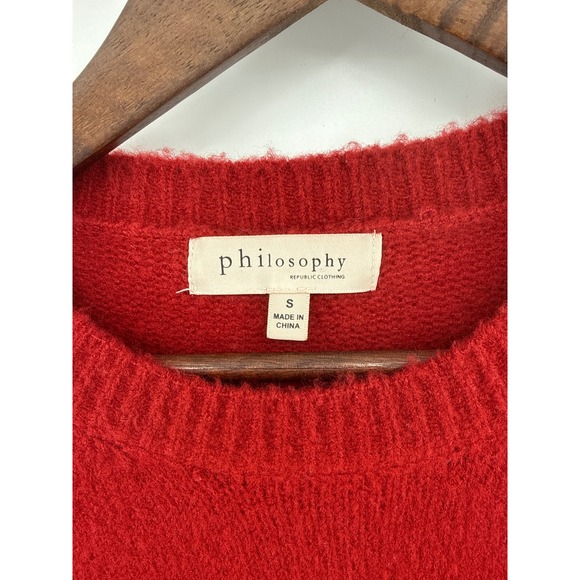 Philosophy Republic Clothing Red Fuzzy Crewneck Sweater Small Ribbed - Picture 5 of 8